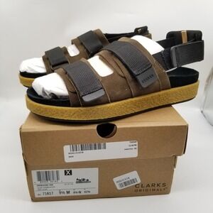 Clarks Men Overleigh Tor Sandals Sz 9.5 Olive Suede Summer Adjustable Straps